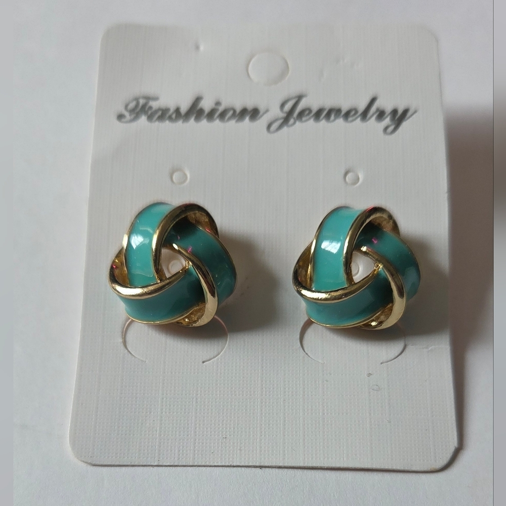 Fashion Jewelry Turquoise and Gold Knot Stud Earrings